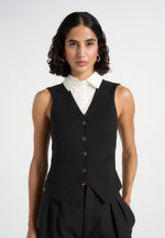 Irene - Collar Detail Cinched Suit Vest - Black/White