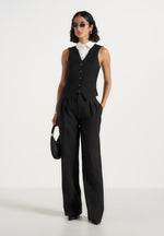Irene - Collar Detail Cinched Suit Vest - Black/White