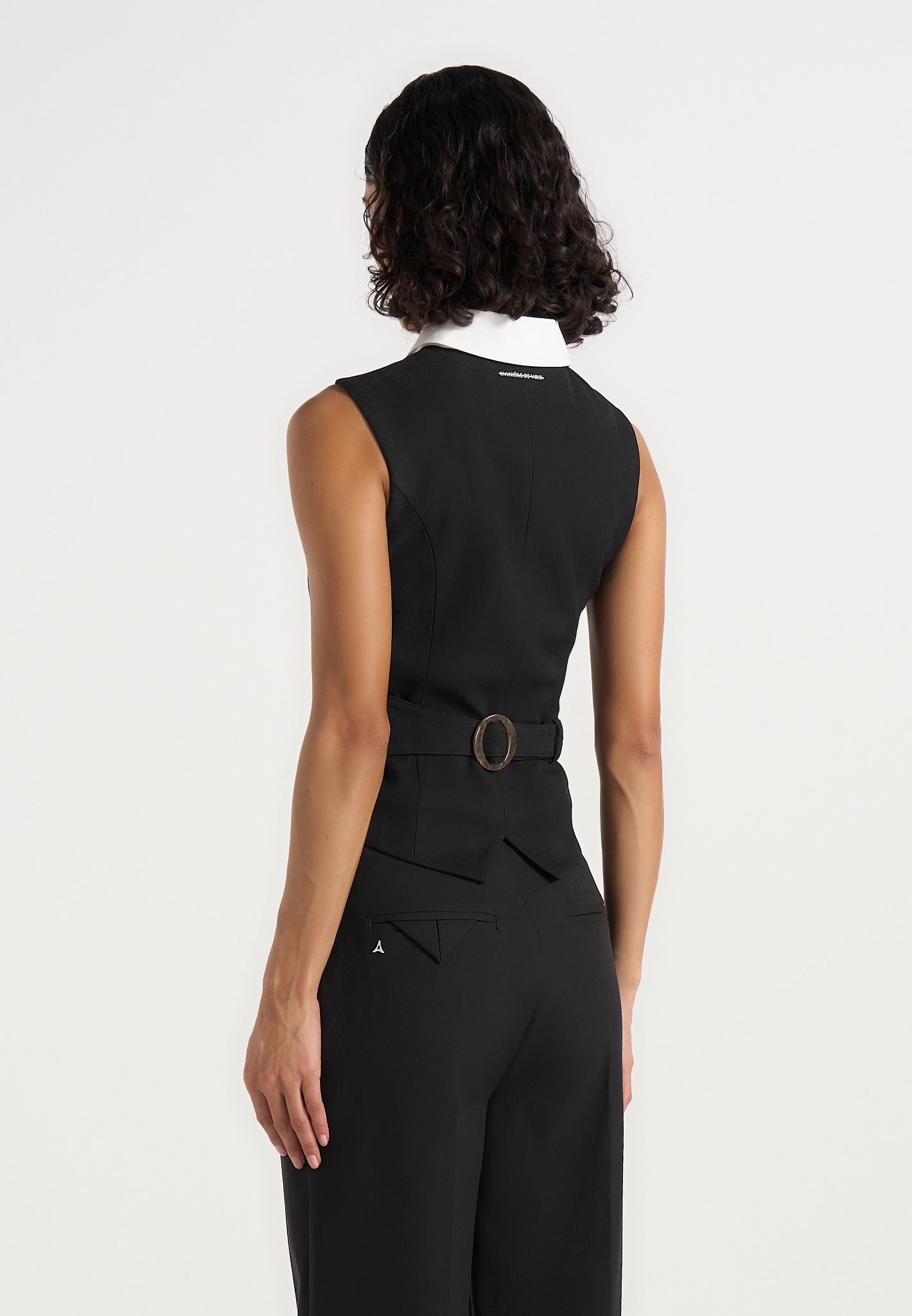 Irene - Collar Detail Cinched Suit Vest - Black/White