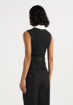 Irene - Collar Detail Cinched Suit Vest - Black/White