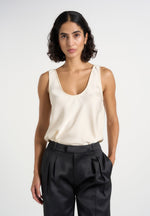 Mathilda - Satin Scoop Neck Open Back Tank Top - Ivory