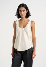 Mathilda - Satin Scoop Neck Open Back Tank Top - Ivory