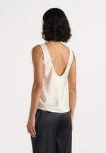 Mathilda - Satin Scoop Neck Open Back Tank Top - Ivory