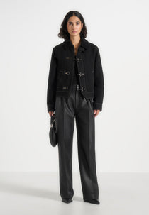 Nino - Unisex Clasp Detail Contrast Stitch Gabardine Jacket - Black