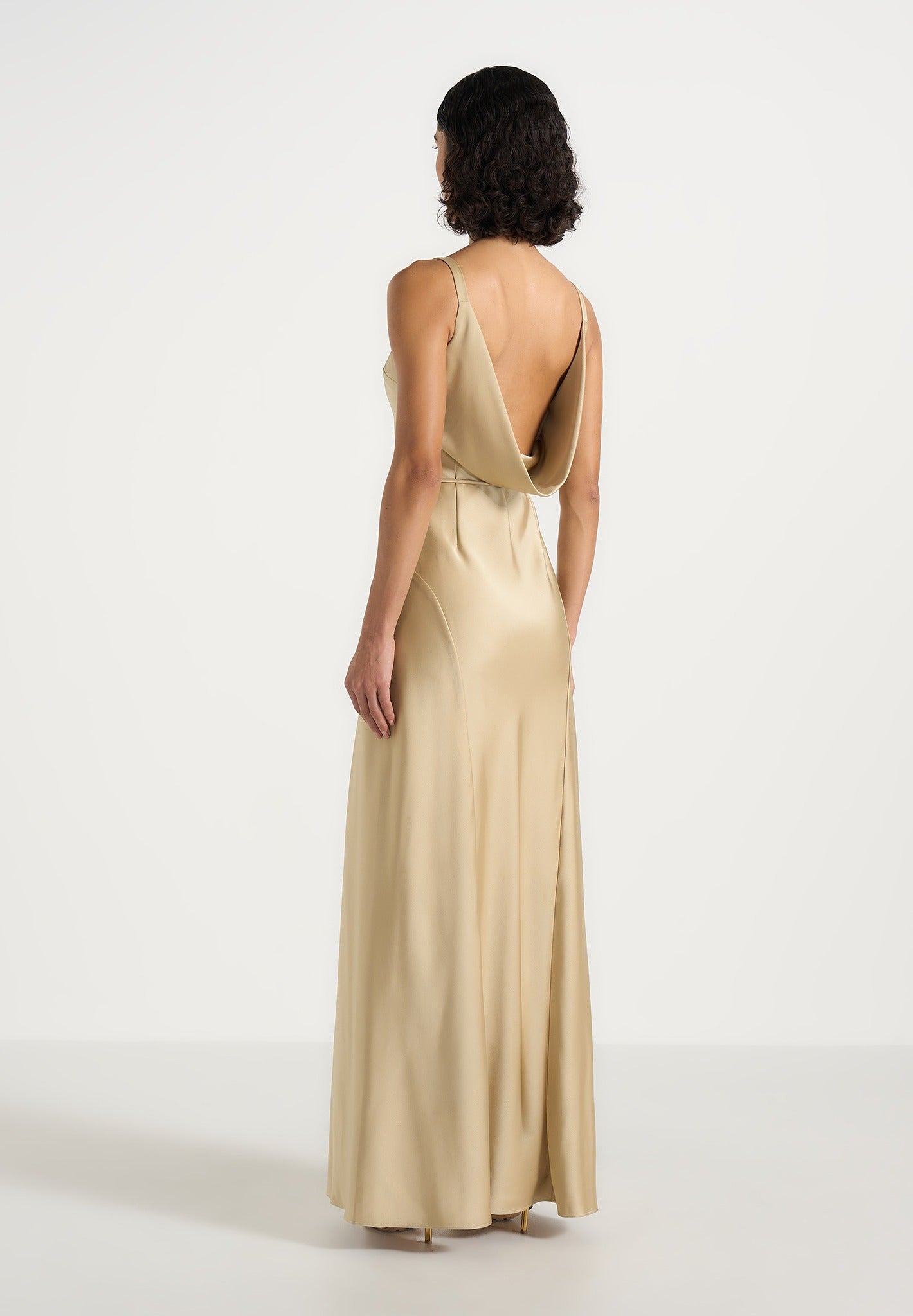 Saffron - Satin Belted Maxi Dress - Gold