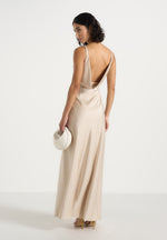 Saffron - Satin Belted Maxi Dress - Champagne