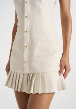 Jasmine - Halterneck Pleated Mini Dress - Cream