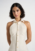 Jasmine - Halterneck Pleated Mini Dress - Cream