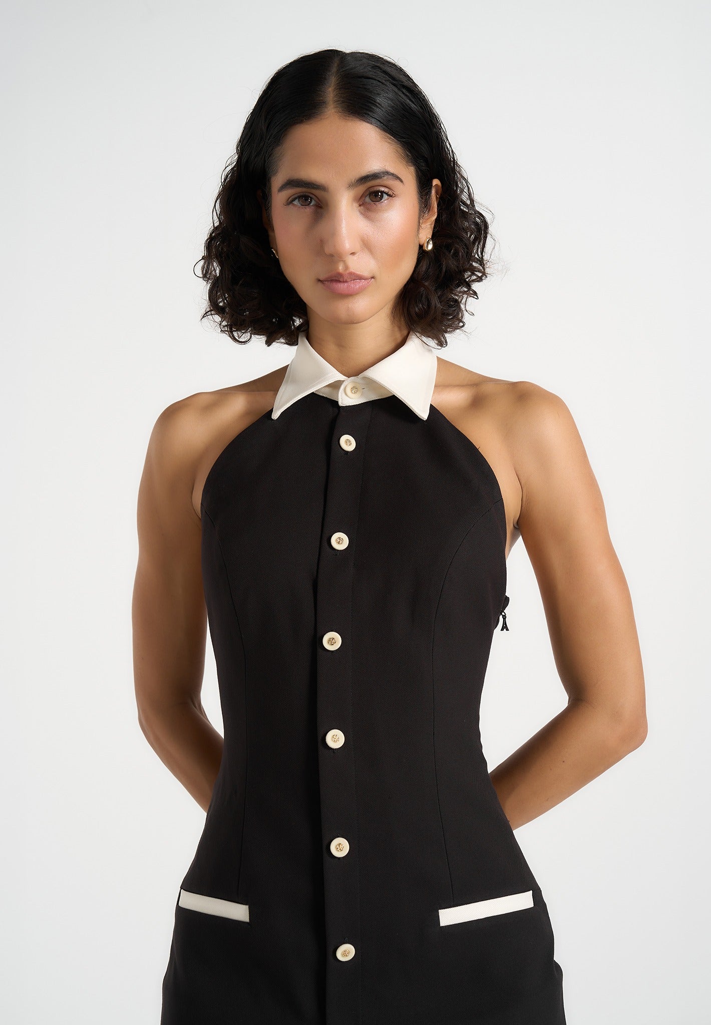 Jasmine - Halterneck Pleated Mini Dress - Black
