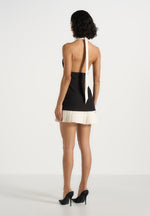 Jasmine - Halterneck Pleated Mini Dress - Black