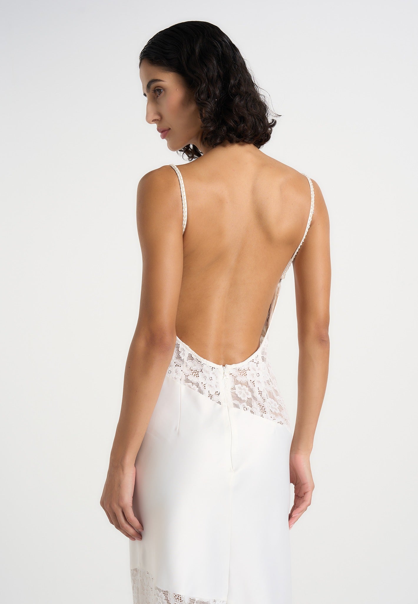 Naya - Asymmetric Lace Maxi Dress - White
