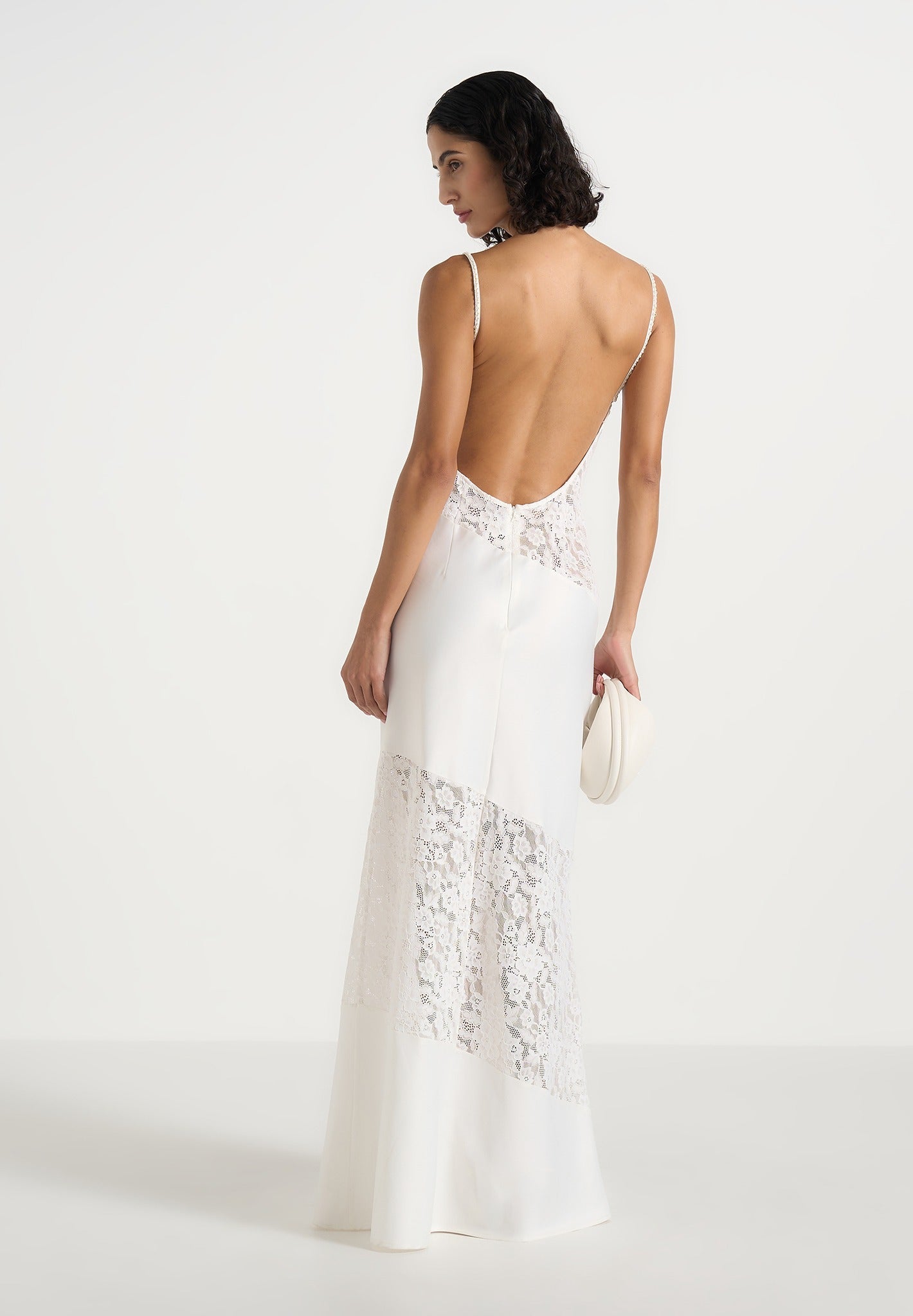 Naya - Asymmetric Lace Maxi Dress - White