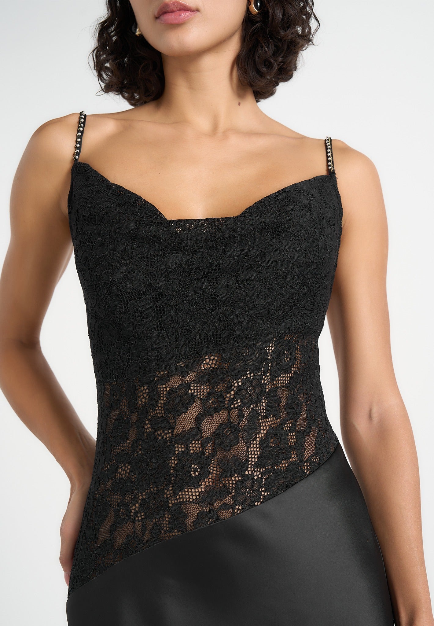 Naya - Asymmetric Lace Maxi Dress - Black