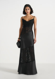 Naya - Asymmetric Lace Maxi Dress - Black