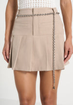 Elise - Tailored Pleated Skort With Belt - Taupe