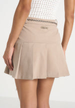 Elise - Tailored Pleated Skort With Belt - Taupe