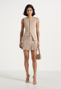 Elise - Tailored Pleated Skort With Belt - Taupe