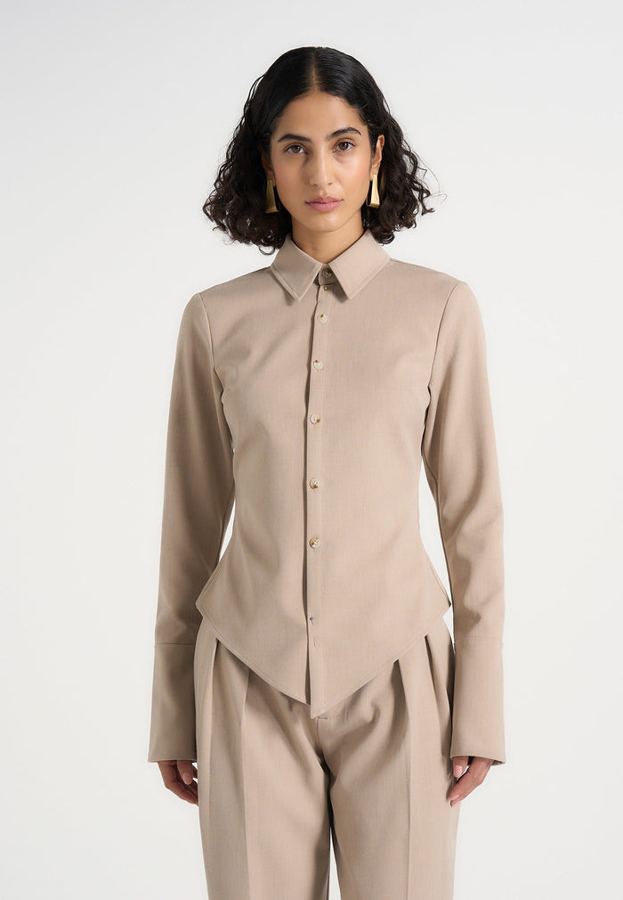 sonia-tailored-cinch-shirt-beige
