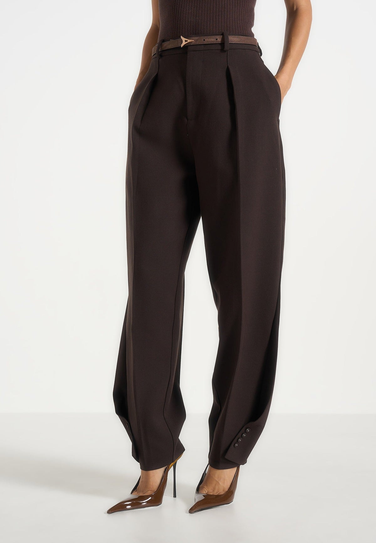 Sophie - Twist Leg Tailored Pants - Brown