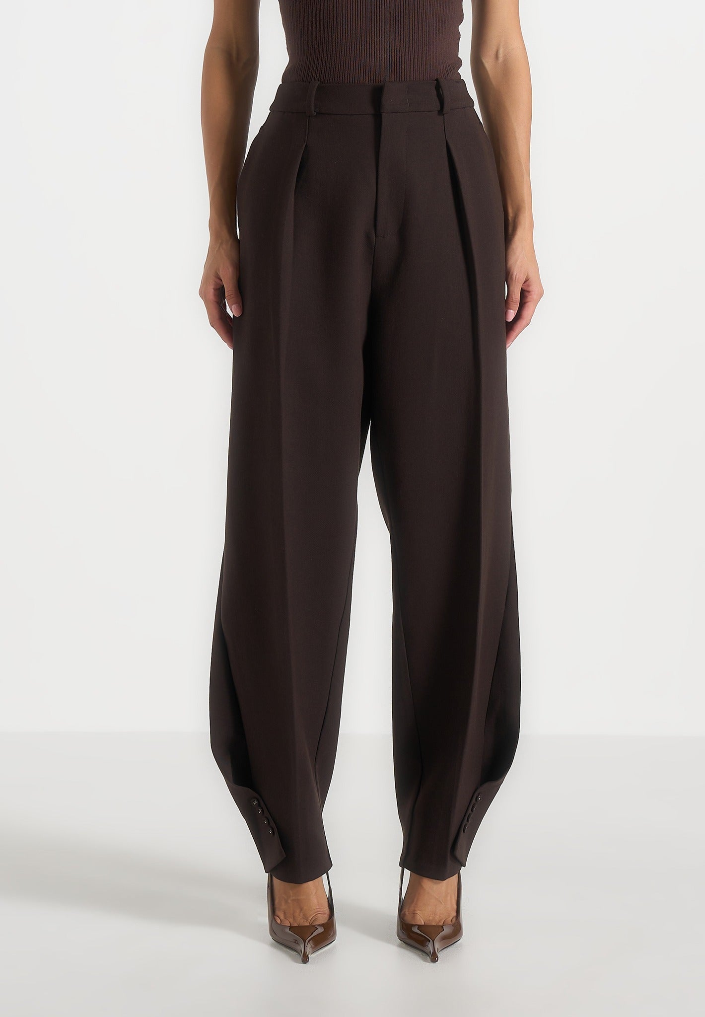 Sophie - Twist Leg Tailored Trousers - Brown