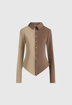 Sonia - Two Tone Tailored Shirt - Taupe/Brown