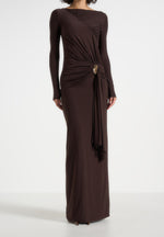 edena-asymmetric-ruched-draped-maxi-dress-brown