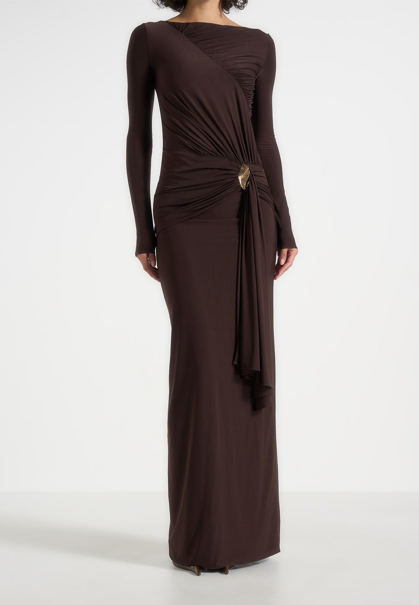 edena-asymmetric-ruched-draped-maxi-dress-brown