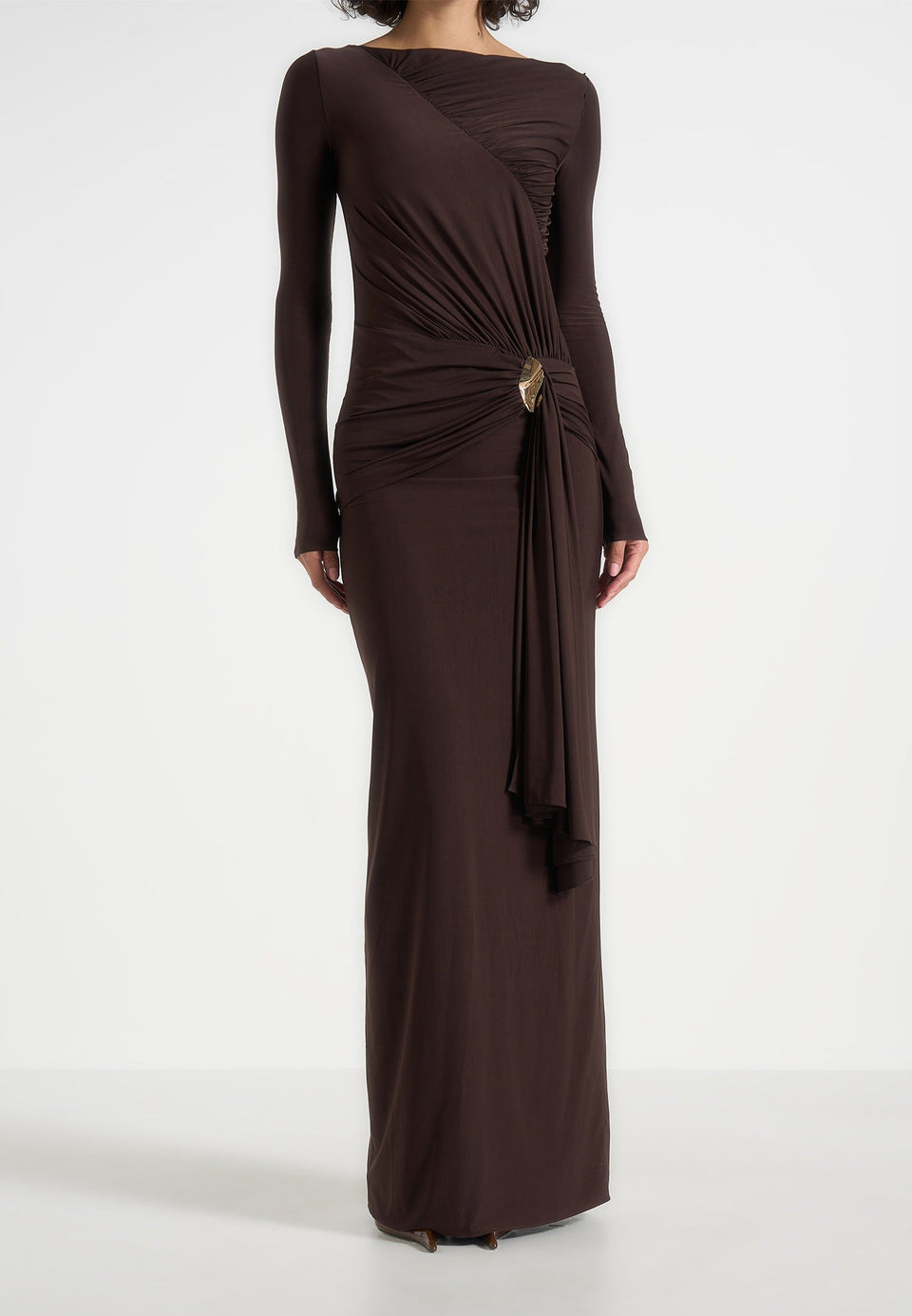 edena-asymmetric-ruched-draped-maxi-dress-brown