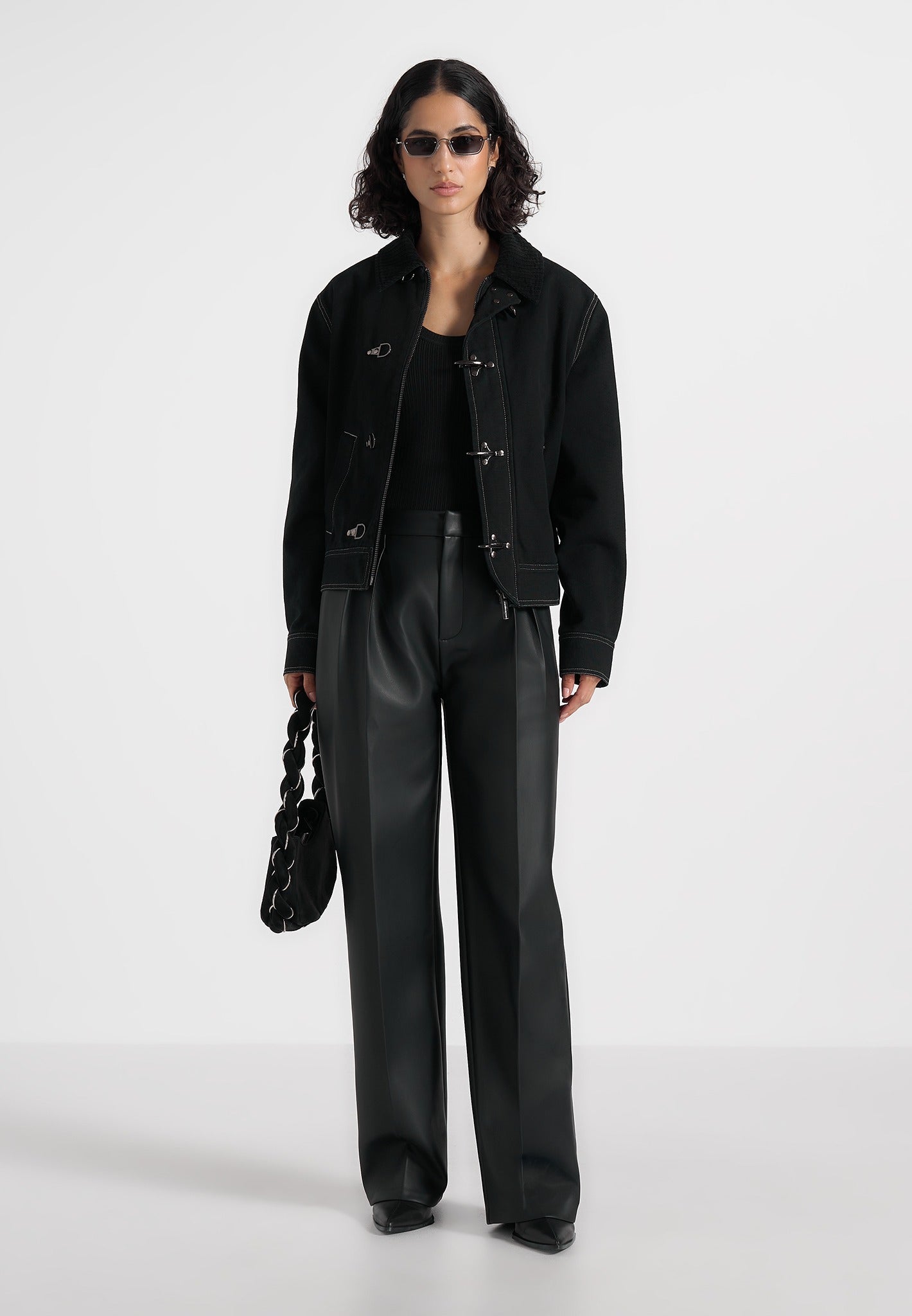 Nino - Clasp Detail Contrast Stitch Gabardine Jacket - Black