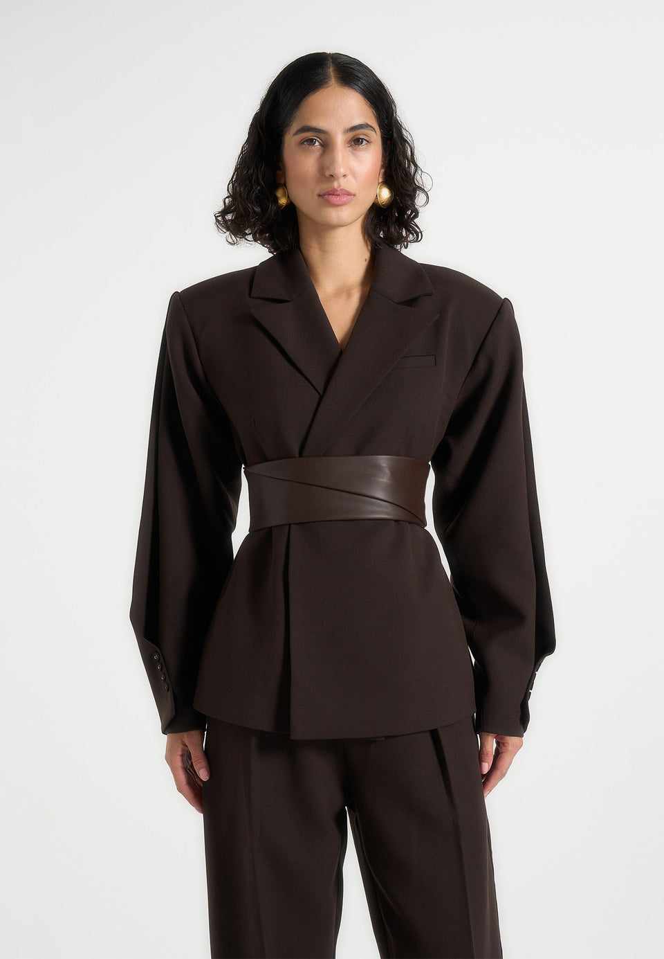 marie-twist-sleeve-tailored-blazer-with-belt-brown