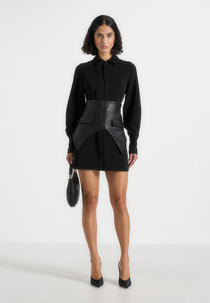 Keira - Corset Overlay Shirt Mini Dress - Black