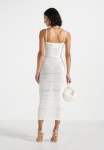 Danika - Metallic Knit Belted Midi Dress - White