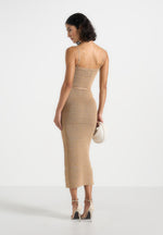 Danika - Metallic Rib Knit Belted Midi Dress - Gold