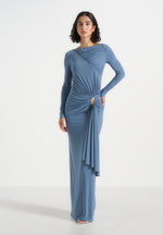edena-asym-ruched-draped-maxi-dress-blue