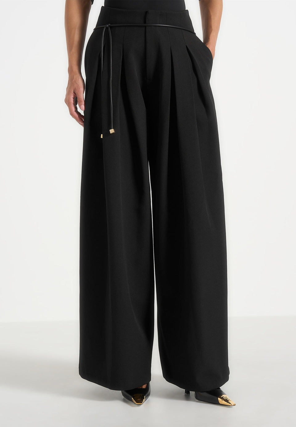 flora-box-pleat-wide-leg-belted-trousers-black