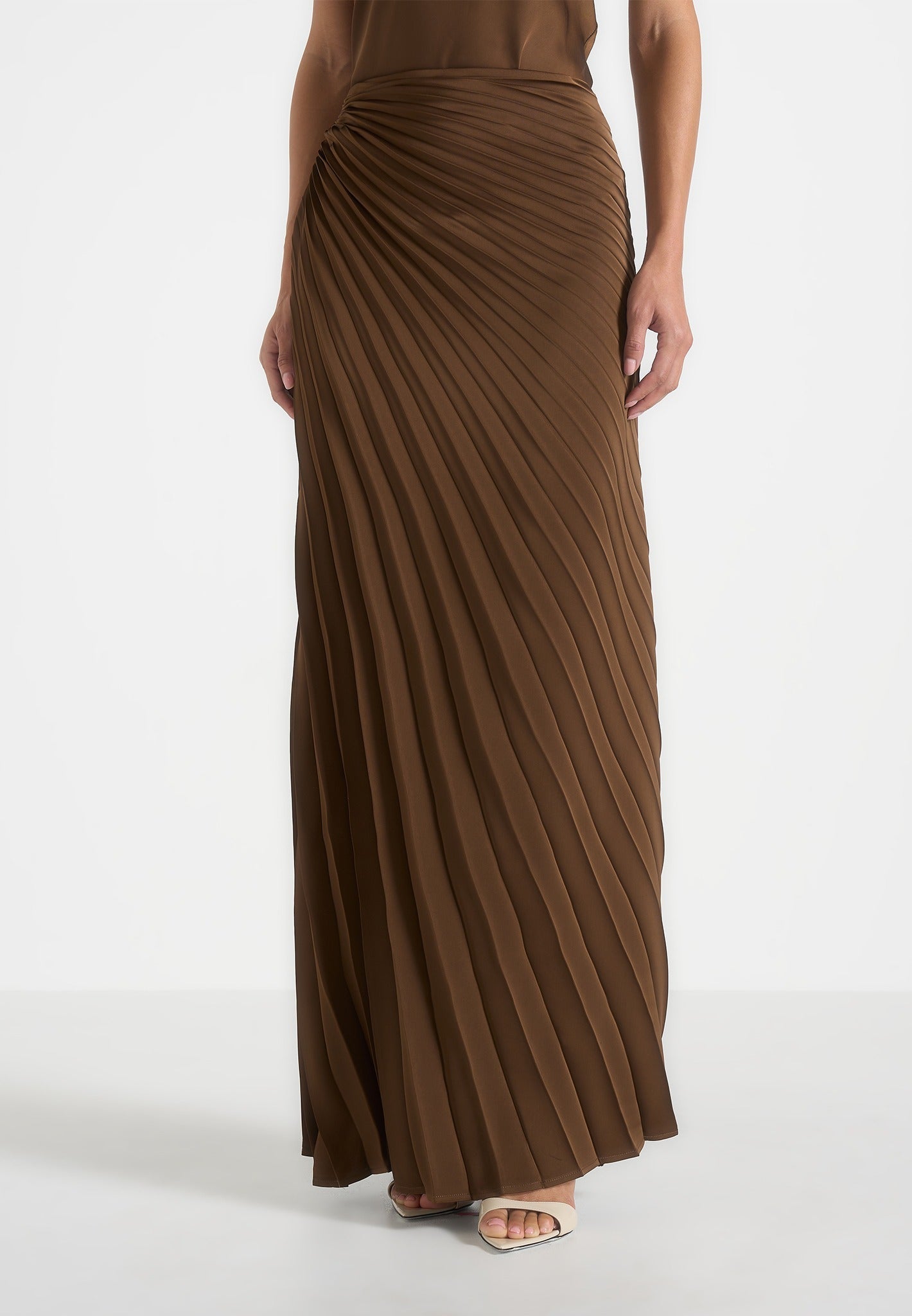 fiona-satin-fan-pleat-maxi-skirt-brown