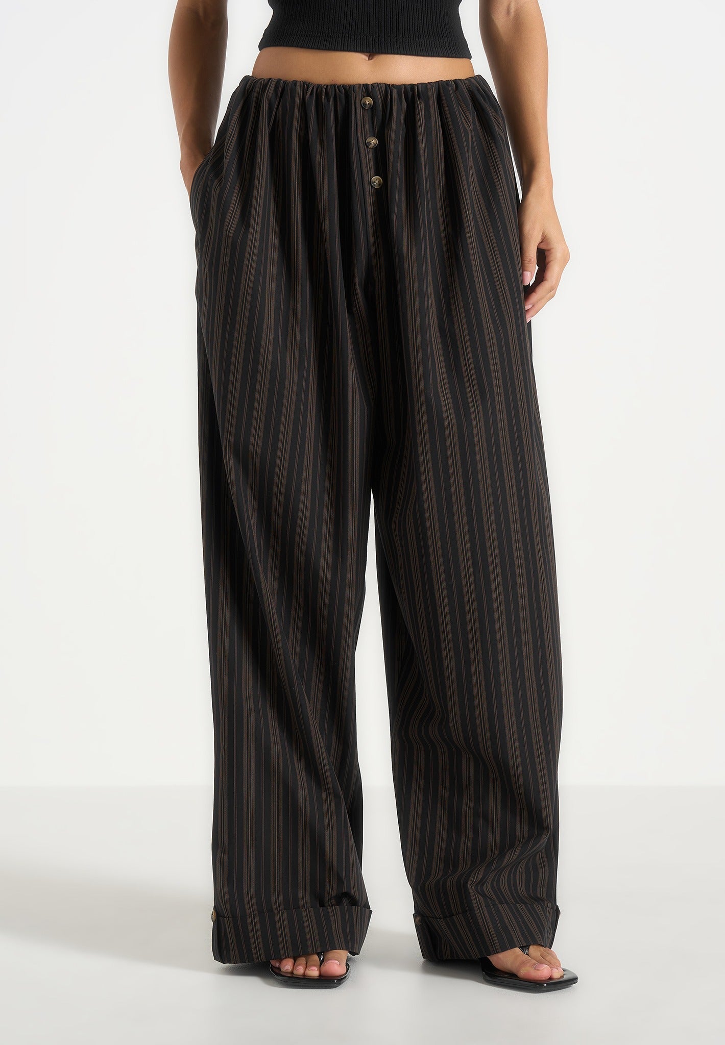 ivanna-elasticated-wide-leg-striped-cotton-trousers-black-brown
