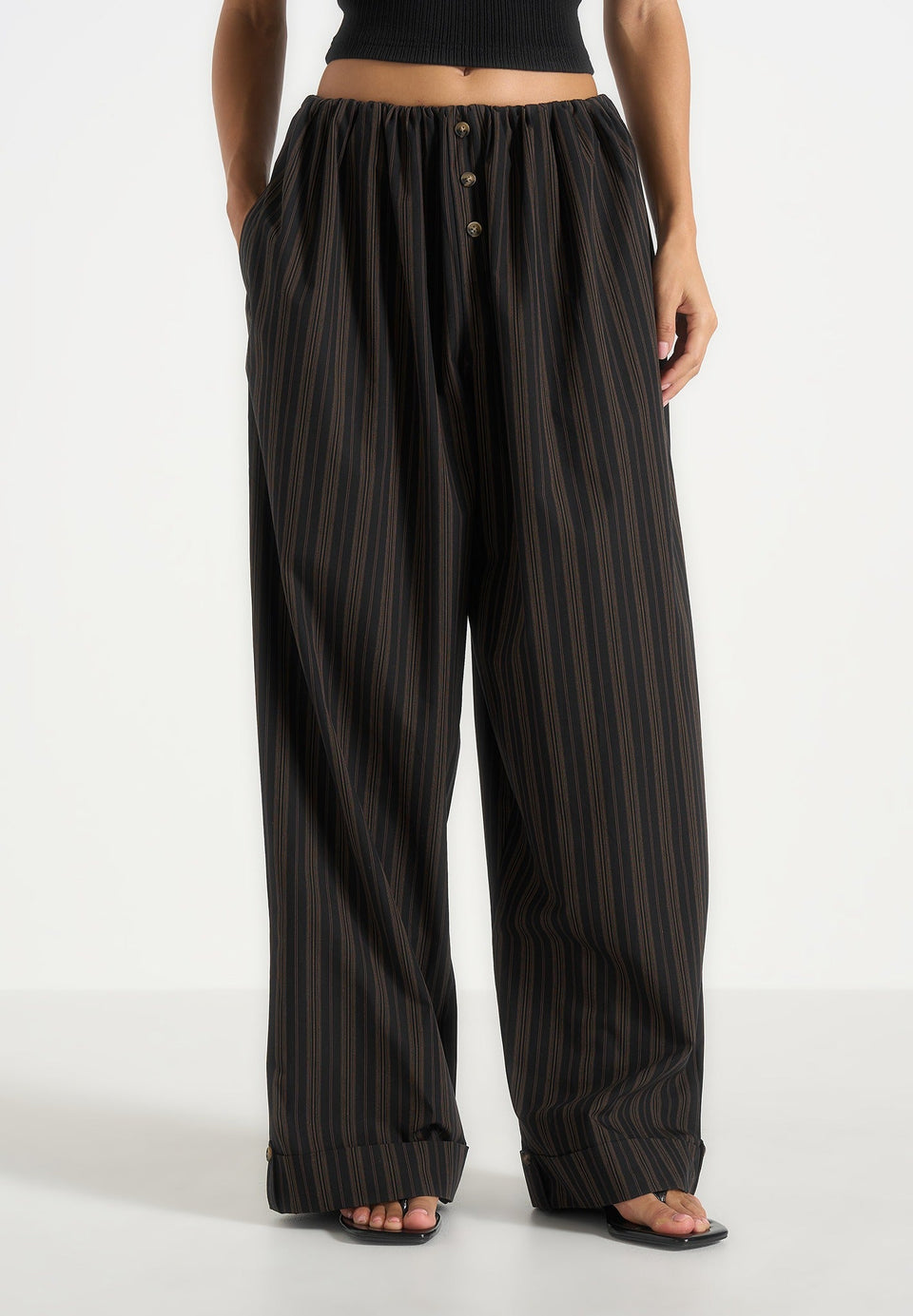 ivanna-elasticated-wide-leg-striped-cotton-trousers-black-brown