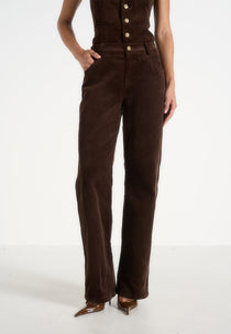 Clover - Mid-Rise  Corduroy Pants - Brown