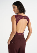Rhonda - Open-Back Lace Bodysuit – Wine