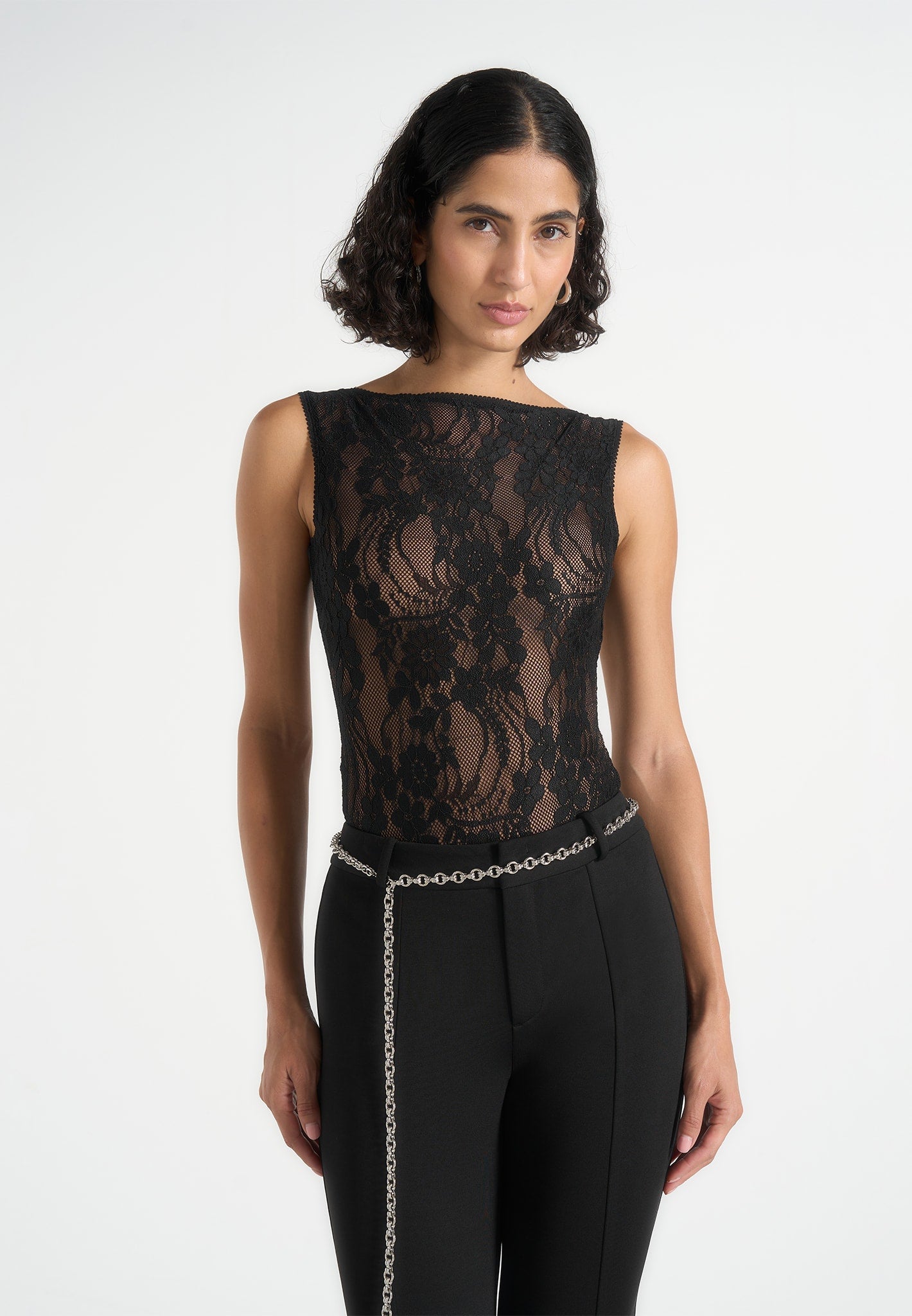 Rhonda - Open-Back Lace Bodysuit – Black