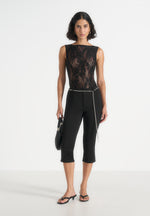 Rhonda - Open-Back Lace Bodysuit – Black