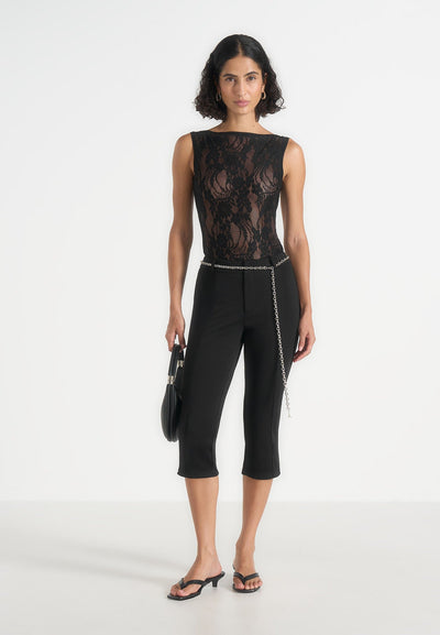 Rhonda - Open-Back Lace Bodysuit – Black