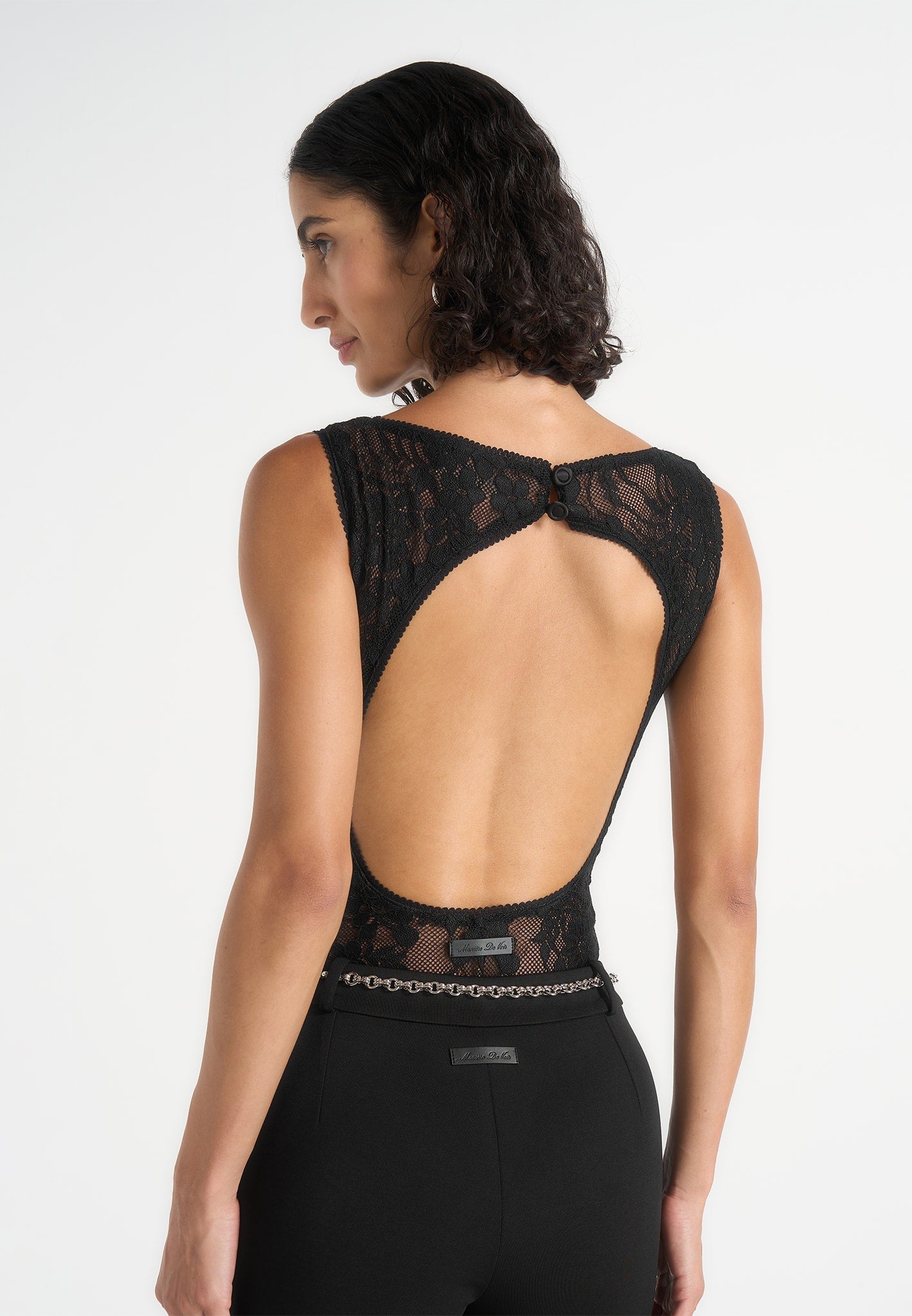 Rhonda - Open-Back Lace Bodysuit – Black