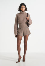 Tanya - High-Waisted Wool Shorts - Taupe