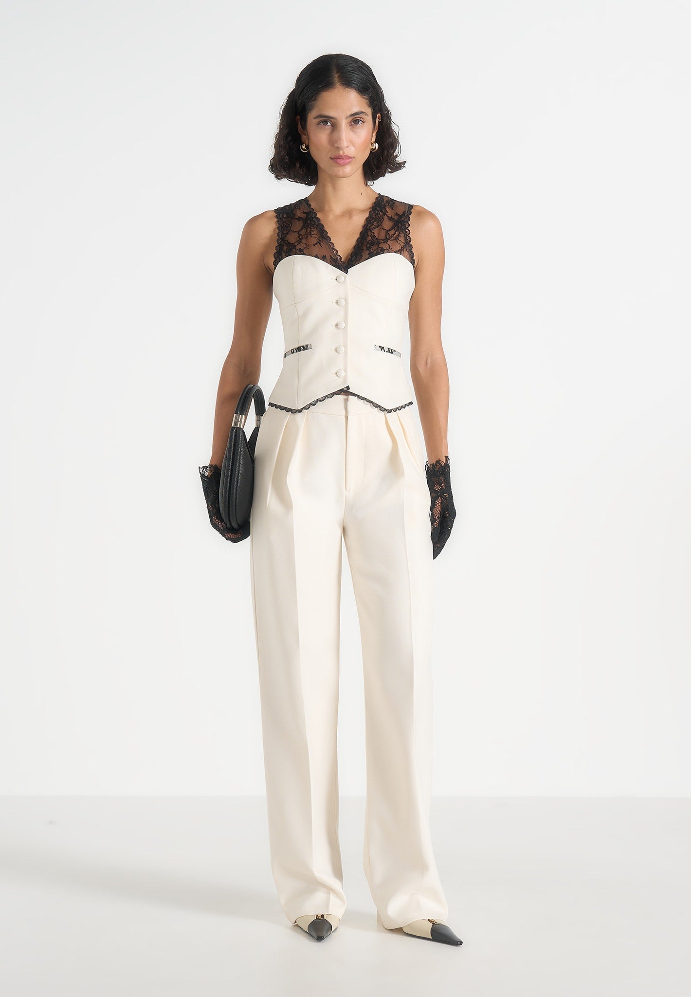 Veronica - Lace Tailored Corset Suit Vest – White