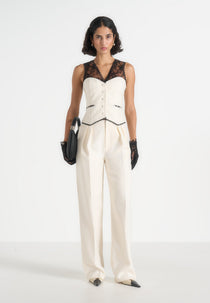 Veronica - Lace Tailored Corset Suit Vest – White