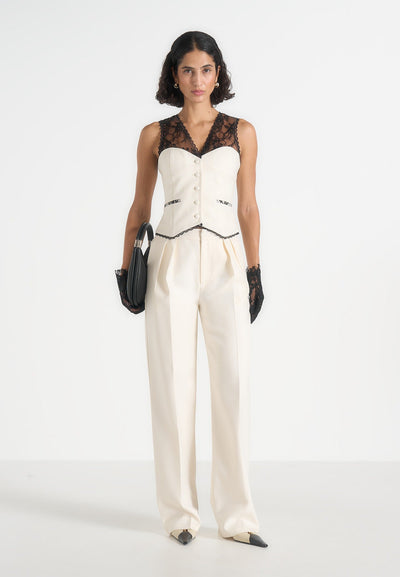 Veronica - Lace Tailored Corset Suit Vest – White