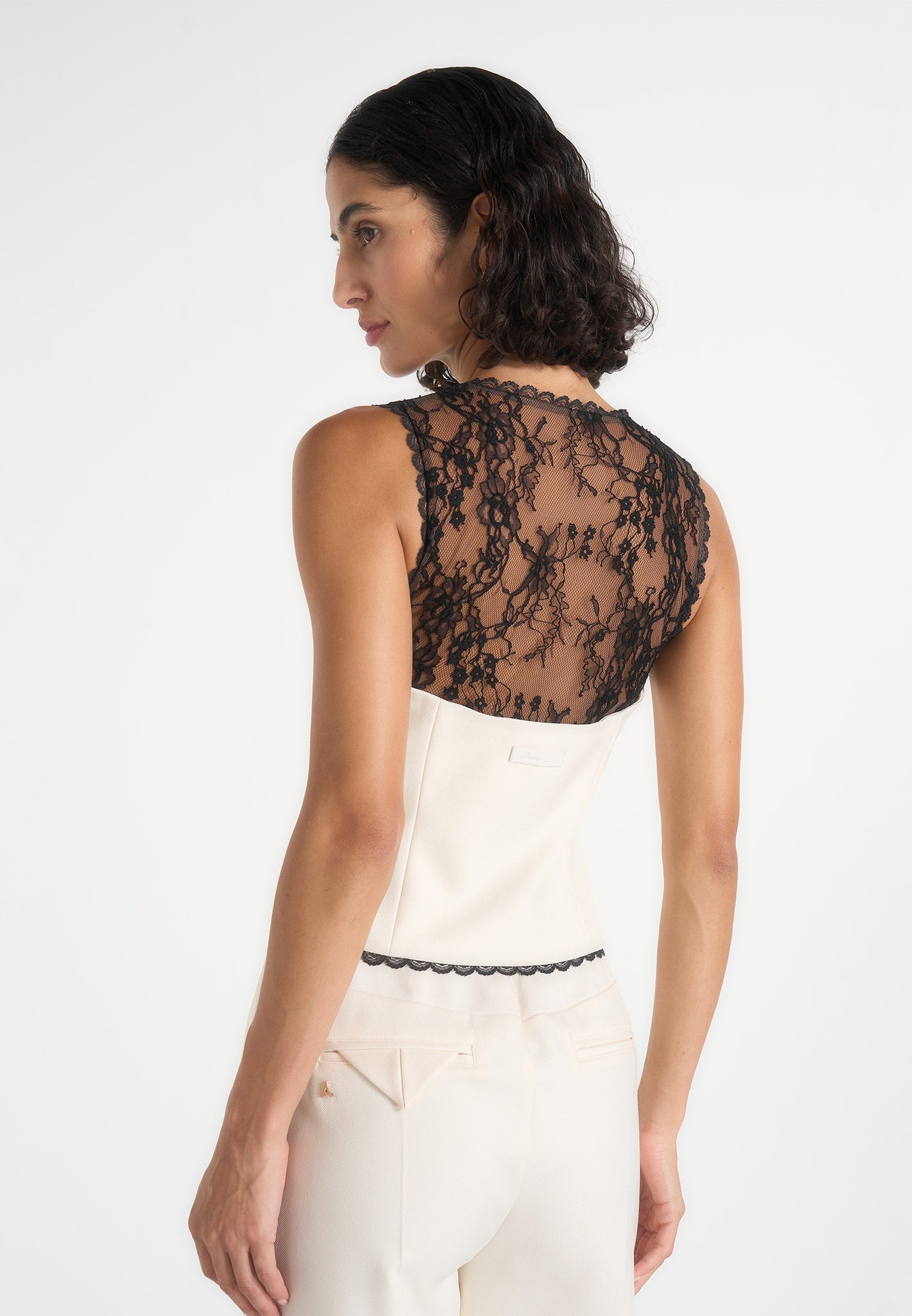 Veronica - Lace Tailored Corset Suit Vest – White