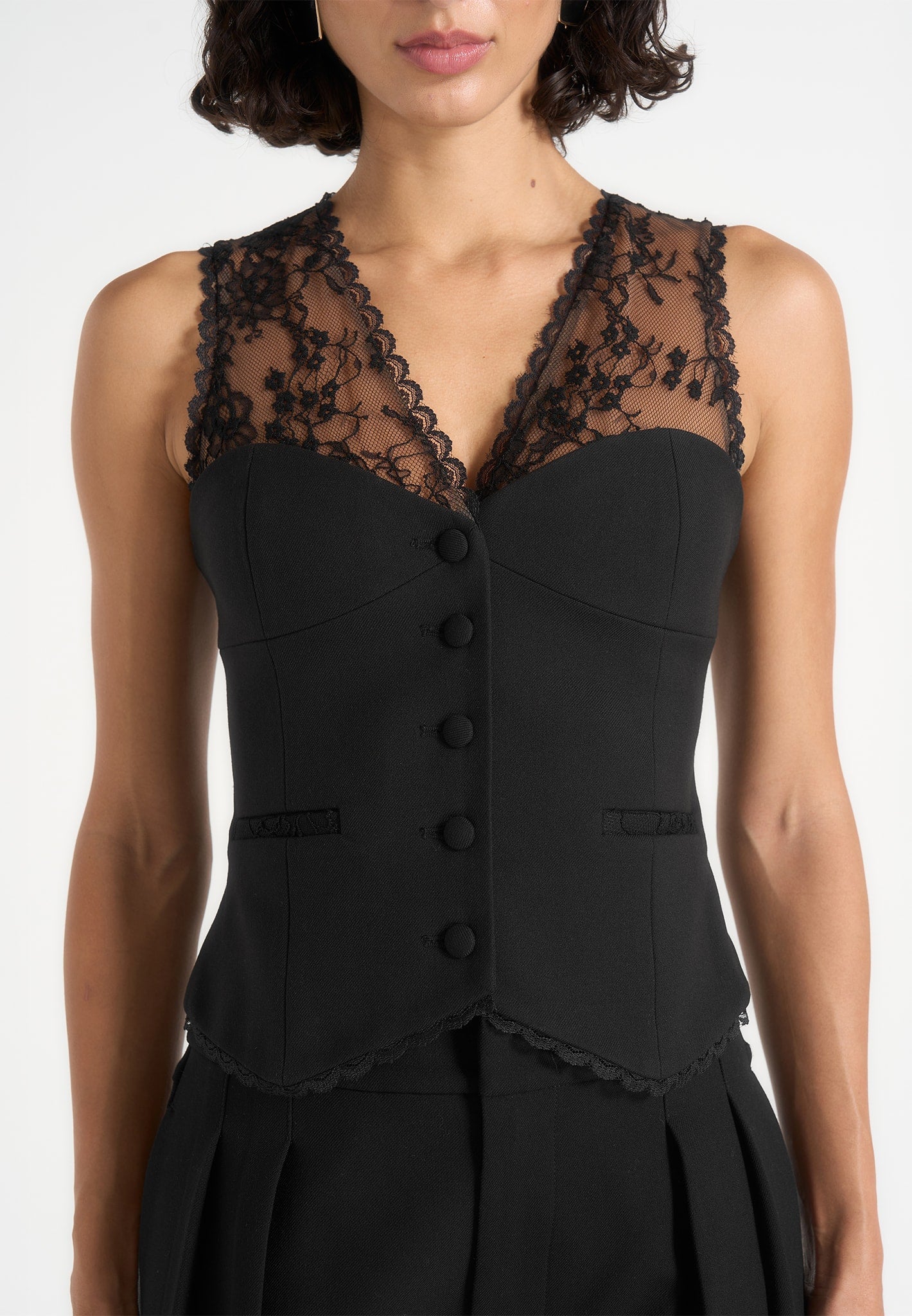 Veronica - Lace Tailored Corset Suit Vest – Black